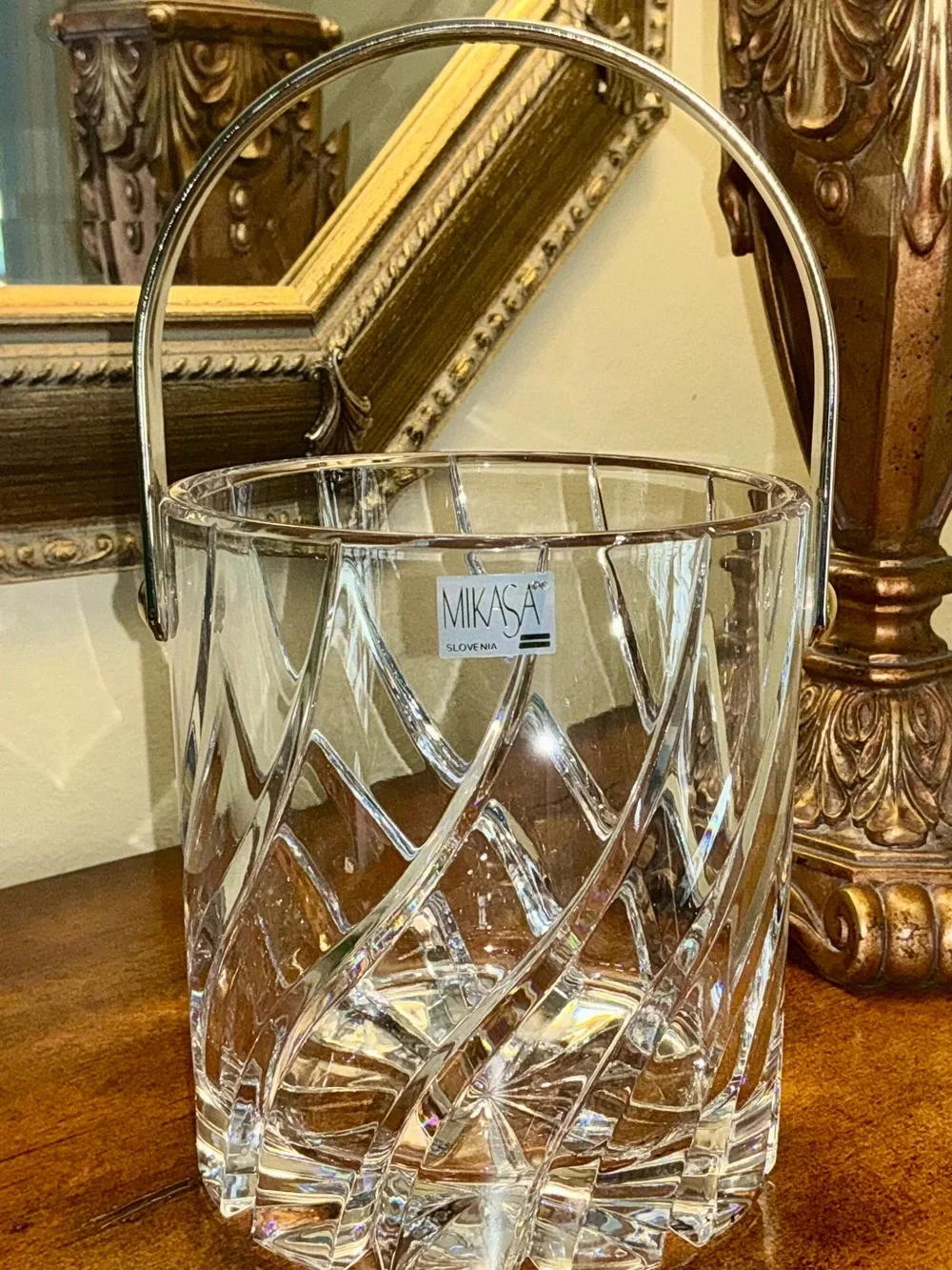 Vintage Mikasa “Olympus” 24% lead Crystal Ice Bucket with Silver Handle 6”